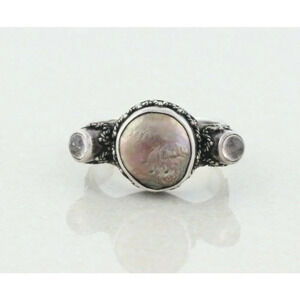 Sterling Silver Pearl and Quartz Ring size 8 1/2 Large Chunky Ring